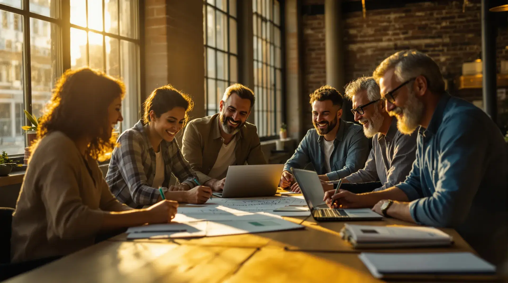 Capable adults of many ages collaborating around a sunlit table — the high-signal AUTONOMY community at work